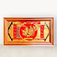 Tranh Mừng Thọ Ông Bà bằng đồng vàng mạ vàng mẫu 1 KT52x92cm - tranh quà tặng Đồng Đông Sơn