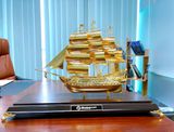 Quà tặng thuyền buồm bằng đồng mạ vàng 24K KT 31cm (Mẫu 8) - Mô hình thuyền