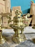 Bộ ngũ sự đồng vàng đỉnh rồng 45cm màu vàng mộc