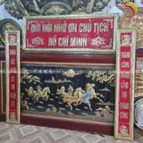 Bộ đại tự câu đối Hồ Chí Minh kích thước 1m55 đồng vàng nền đỏ