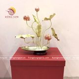 Chậu hoa sen đồng đế thuyền 9 cành màu vàng mix đỏ cao 50cm trang trí ban thờ