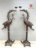 Đôi hạc thờ đồng đỏ ngậm sen cao 165cm màu giả cổ