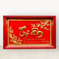 Tranh chữ Tri Ân nền đỏ mạ vàng 24k KT68x108cm - tranh quà tặng Đồng Đông Sơn