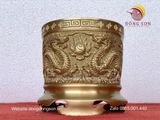 Bát hương đồng vàng đường kính 18cm màu vàng mộc
