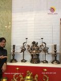 Bộ đỉnh ngũ sự đồng đỏ đỉnh sòi cao 60cm màu phớt nỉ