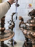 Bộ đỉnh ngũ sự đồng đỏ đỉnh sòi cao 60cm màu phớt nỉ