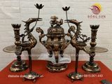 Bộ đỉnh ngũ sự đồng đỏ đỉnh rồng cao 60cm màu phớt nỉ