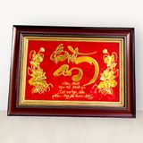 Tranh chữ Bình An nền đỏ dát vàng KT38x54cm - tranh quà tặng Đồng Đông Sơn