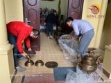 Bộ đỉnh ngũ sự đồng đỏ đỉnh sòi cao 70cm màu giả cổ