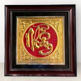 Tranh chữ Nhẫn nền đỏ mạ vàng 24k KT42x42cm - tranh quà tặng Đồng Đông Sơn