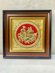 Tranh Mừng Thọ Ông Bà bằng đồng vàng mẫu 3 KT42x42cm - tranh quà tặng Đồng Đông Sơn