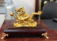 Tượng Rồng đồng vàng mạ vàng 24K cao 16cm, dài 33cm, nặng 2,5kg - Đồng Đông Sơn