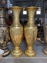 Đôi lục bình gò bằng đồng cattut chạm mai điểu cao 2m06 - Lục bình cỡ lớn