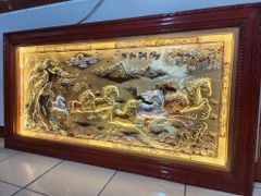 Tranh mã đáo thành công bằng đồng nền xước dát vàng bác KT 170x90cm