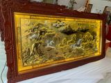Tranh mã đáo thành công bằng đồng xước dát vàng bạc KT 230x120cm