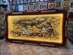 Tranh mã đáo thành công bằng đồng nền xước dát vàng bạc khung dát KT230x120cm
