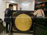 Tranh trống đồng đông sơn thúc nổi dát vàng 14k | tranh trống đồng khung gỗ sồi KT 155x135cm