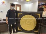 Tranh trống đồng đông sơn thúc nổi dát vàng 14k | tranh trống đồng khung gỗ sồi KT 155x135cm