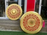 Mặt trống đồng đỏ thúc tay dát vàng  nền đỏ | mặt trống đồng đông sơn ĐK 80cm