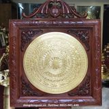 Tranh trống đồng đông sơn đúc nổi dát vàng 24k | tranh trống đồng khung dơi KT 117x117cm