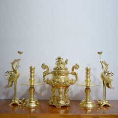 Bộ ngũ sự rồng | bộ đỉnh đồng vàng bóng cao 45cm