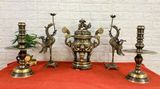 Bộ ngũ sự rồng bằng đồng hun giả cổ nến trơn cao 40cm