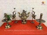 Bộ ngũ sự rồng bằng đồng hun giả cổ nến trơn cao 40cm