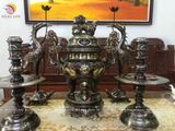 Bộ ngũ sự đồng đỏ khảm ngũ sắc rồng nổi 62cm - Hàng kỹ đỉnh nhiều vàng