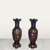 Đôi lục bình bằng đồng đỏ nỉ đúc nổi rồng phượng 100cm - Lục bình cỡ lớn