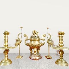 Bộ ngũ sự đồng vàng đỉnh rồng 70cm màu vàng mộc