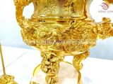 Bộ ngũ sự mạ vàng bằng đồng vàng đỉnh rồng 65cm nến hoa văn