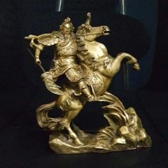 Tượng quan công cưỡi ngựa bằng đồng vàng cao 18cm- Đồng Đông Sơn