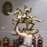 Tượng quan công cưỡi ngựa bằng đồng vàng cao 22cm- Đồng Đông Sơn