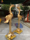 Đôi hạc thờ ngậm ngọc đồng đỏ cao 185cm dát vàng 24k
