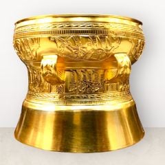 Quả trống ngọc lũ đúc đồng đỏ đường kính 20cm dát vàng 24k - Trống đồng Ngọc Lũ đúc nổi