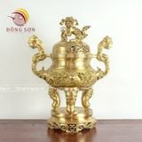 Tam sự nến song long chầu nguyệt đồng vàng màu vàng mộc cao 45cm - bộ đồ thờ cúng