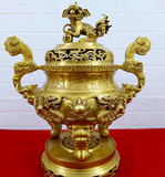 Đỉnh đồng vàng Song Long Chầu Nguyệt cao 50cm