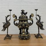 Bộ tam sự hạc đồng ánh tím - Song Long Chầu Nguyệt cao 40cm