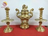 Tam sự nến song long chầu nguyệt đồng vàng màu vàng mộc cao 60cm - bộ đồ thờ cúng