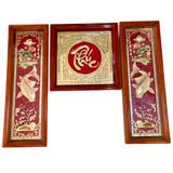 Tranh lý ngư vọng nguyệt đồng vàng dát điểm vàng bạc KT 1mx40cm