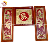 Tranh lý ngư vọng nguyệt đồng vàng dát điểm vàng bạc KT 1mx40cm