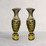 Đôi lục bình gò bằng đồng cattut chạm nổi rồng phượng cao 1m27 - Lục bình cỡ lớn