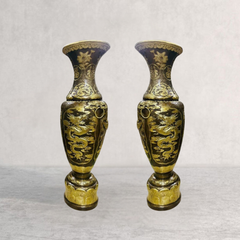 Đôi lục bình gò bằng đồng cattut chạm nổi rồng phượng cao 1m27 - Lục bình cỡ lớn