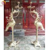 Đôi hạc thờ ngậm sen đồng cattut cao 1m68 màu vàng ánh xanh