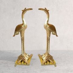 Đôi hạc thờ ngậm ngọc đồng đỏ cao 176cm dát vàng 24k