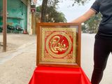 Tranh chữ Phúc thư pháp bằng đồng nền đỏ KT 45x45cm