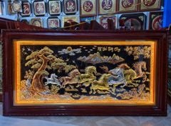 Tranh mã đáo thành công bằng đồng đỏ dát vàng bạc KT 170x90cm