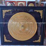 Tranh trống đồng đông sơn thúc nổi dát vàng 14k | tranh trống đồng khung gỗ sồi KT 155x135cm