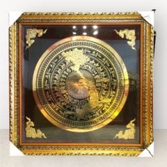 Tranh trống đồng bằng đồng vàng ăn mòn đồng KT 90x90cm