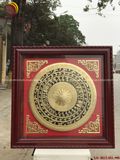 Tranh trống đồng đông sơn vẽ nền đen dát vàng 14k | tranh trống đồng khung gỗ sồi KT 90x90cm